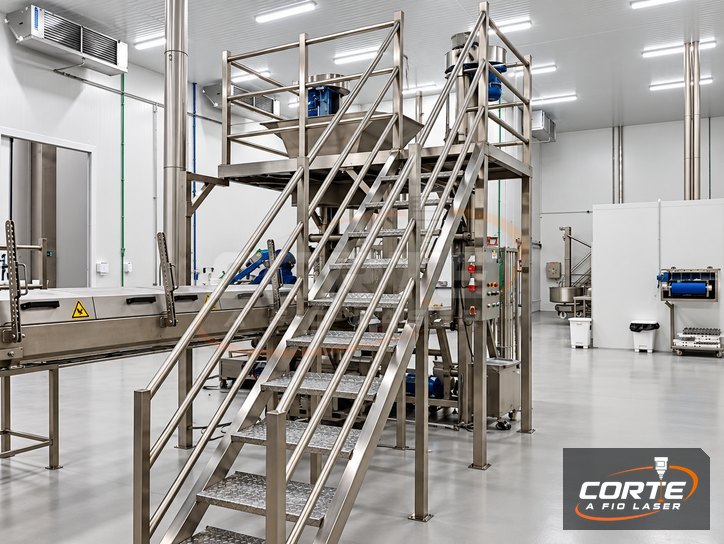 Elevador de bacia e plataforma instalados em uma fábrica